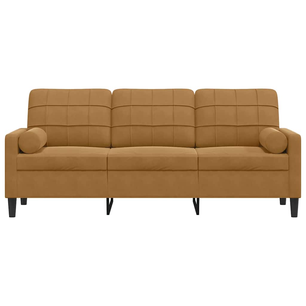 3-osobowa sofa z poduszkami, brązowa, 180 cm, aksamit