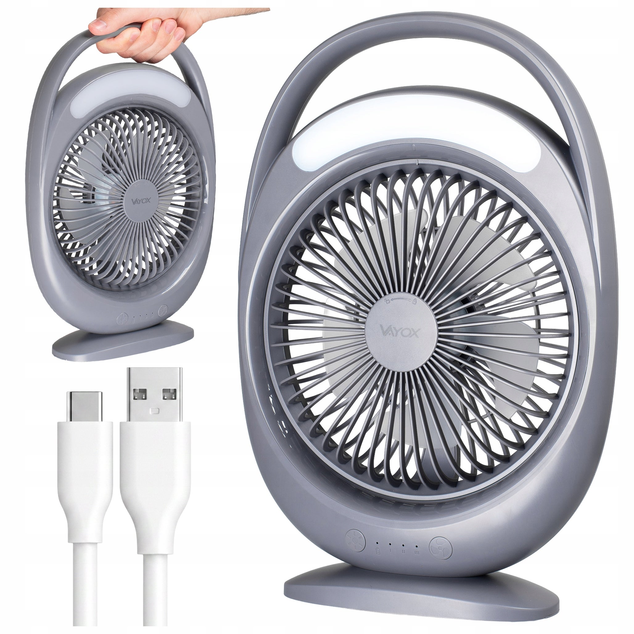 Wentylator biurkowy z akumulatorem i lampką 6xSMD (WD-285) szary VA0433G Vayox