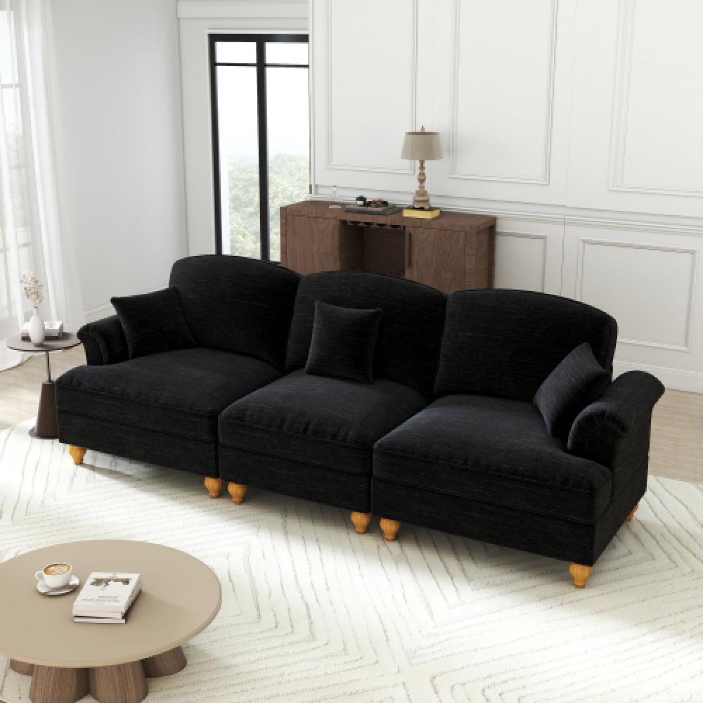 Elegancka, 3-osobowa sofa w stylu średniowieczno-nowoczesnym, z rozszerzanymi podłokietnikami, zdejmowanym błotnikiem