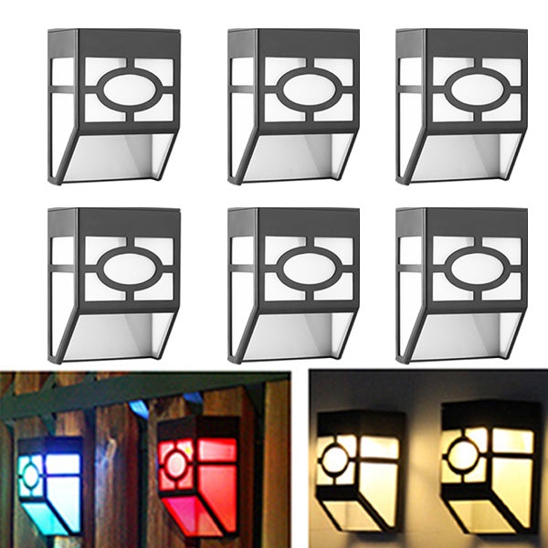 Lampy solarne na taras, lampki LED do ogrodzenia, dekoracyjne lampy solarne, ciepłe światło + kolorowe światło, 6 sztuk.