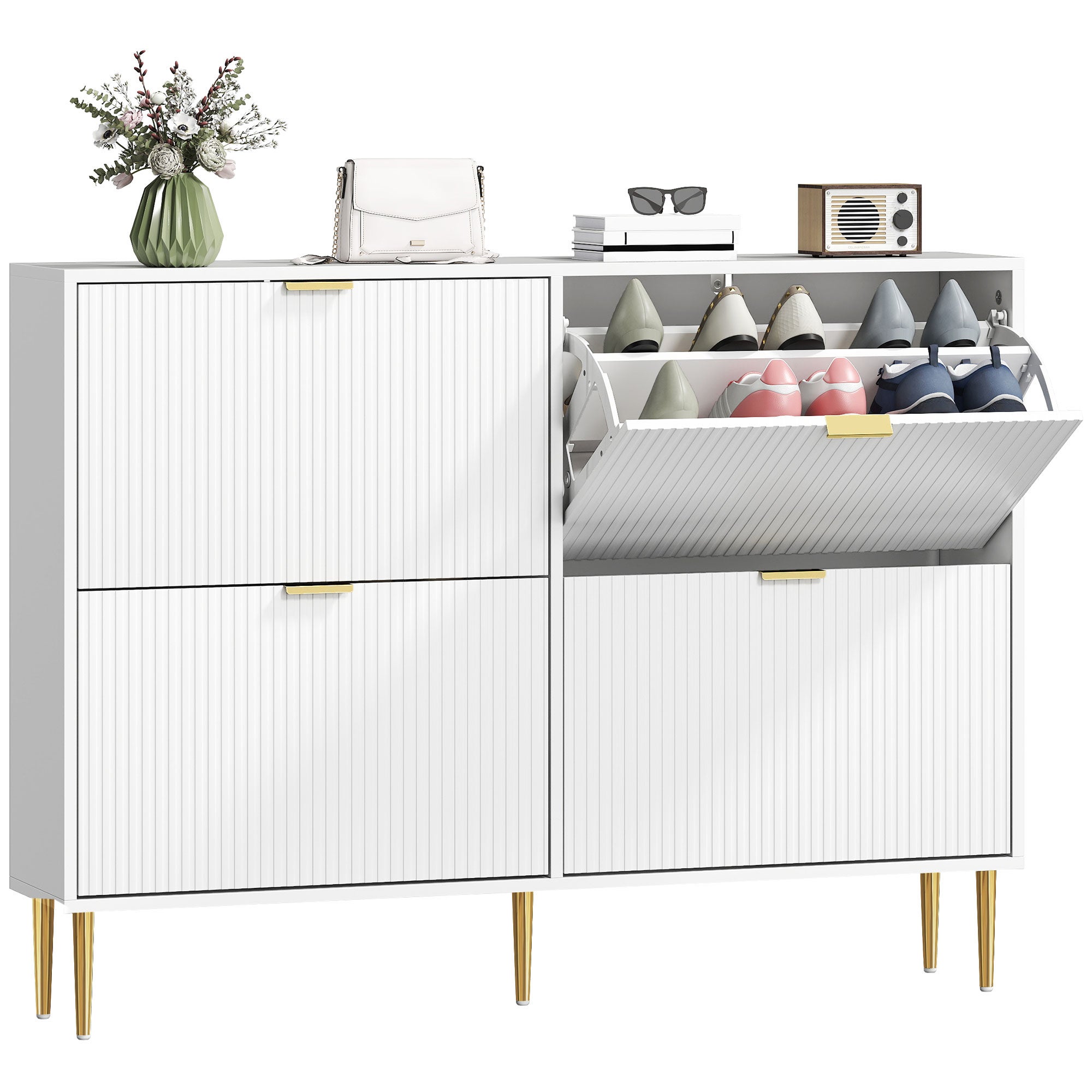 20-para szafka na buty z 4 element-dół szuflady, element drzwi i regul. półki, 105x24x91.5cm, biały
