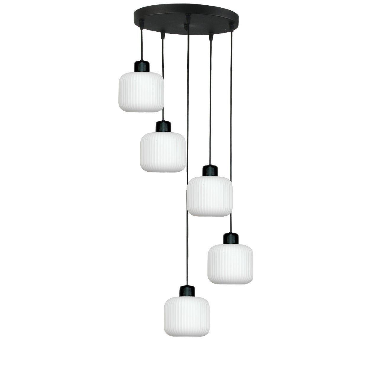 Lampa wisząca sufitowa czarna 5 punktowa do salonu BEKA BIANCO białe klosze 5xE27 Edylit