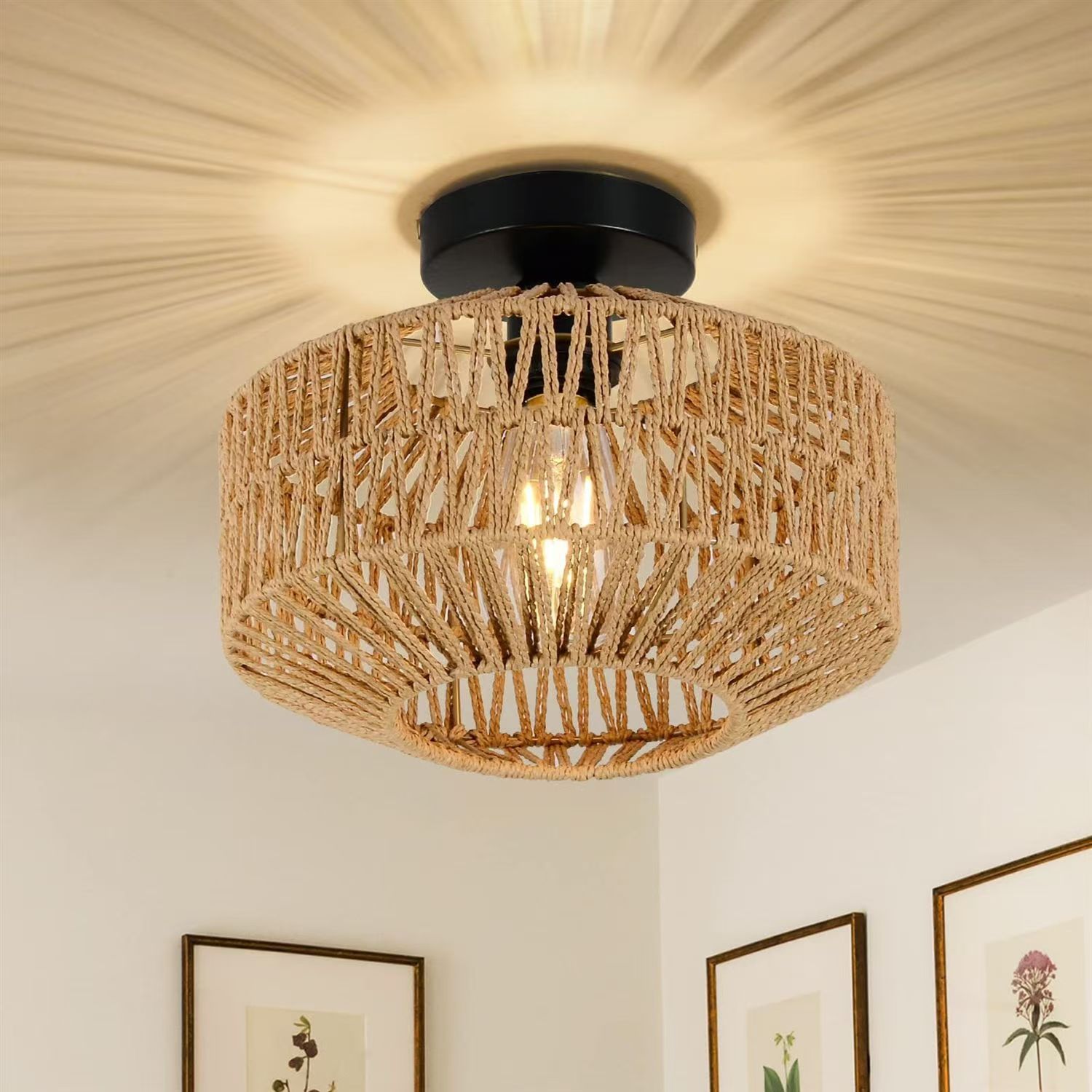 Lampa sufitowa z rattanu żyrandol stylu bohemy lampa wisząca stylu industrialnym sufitowa Wabi sabi gospodarstwa sypialni przedpokoju wejścia kuchni