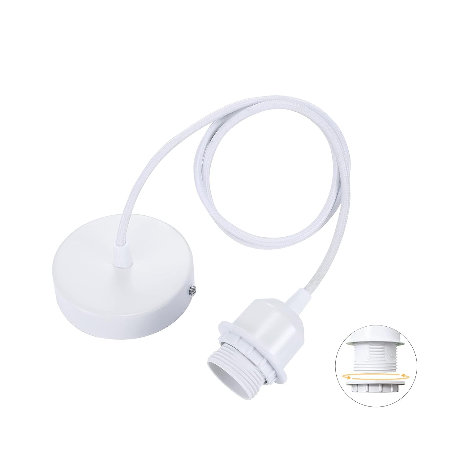 Lampa wisząca E27 z pierścieniem gwintowanym, 100 cm regulowanym kablem tekstylnym, kompatybilna z abażurami, idealne gniazdo do kuchni i salonu.