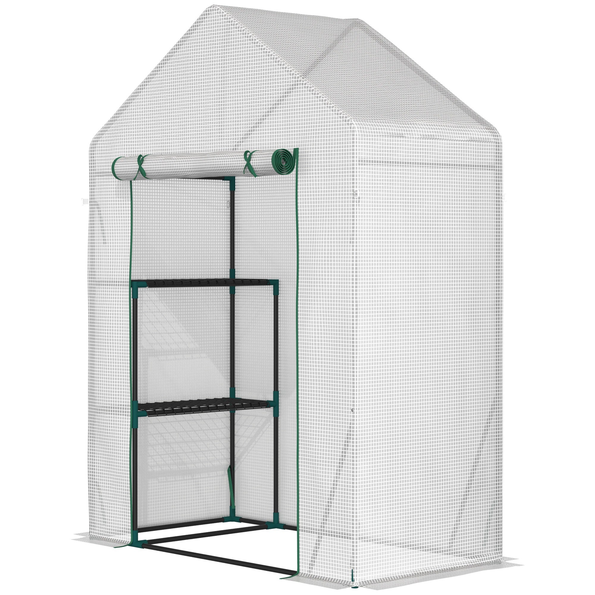 Szklarnia zewnętrzna z 2 półkami, drzwiami rolowanymi, stalową ramą, pokryciem z PE 140 g/m², 143x73x195 cm