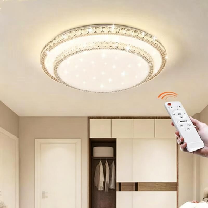 50 cm kryształowa lampa sufitowa LED, 36 W, regulowana temperatura barwowa i jasność, wyposażona w pilota, dwuwarstwowa, okrągła.