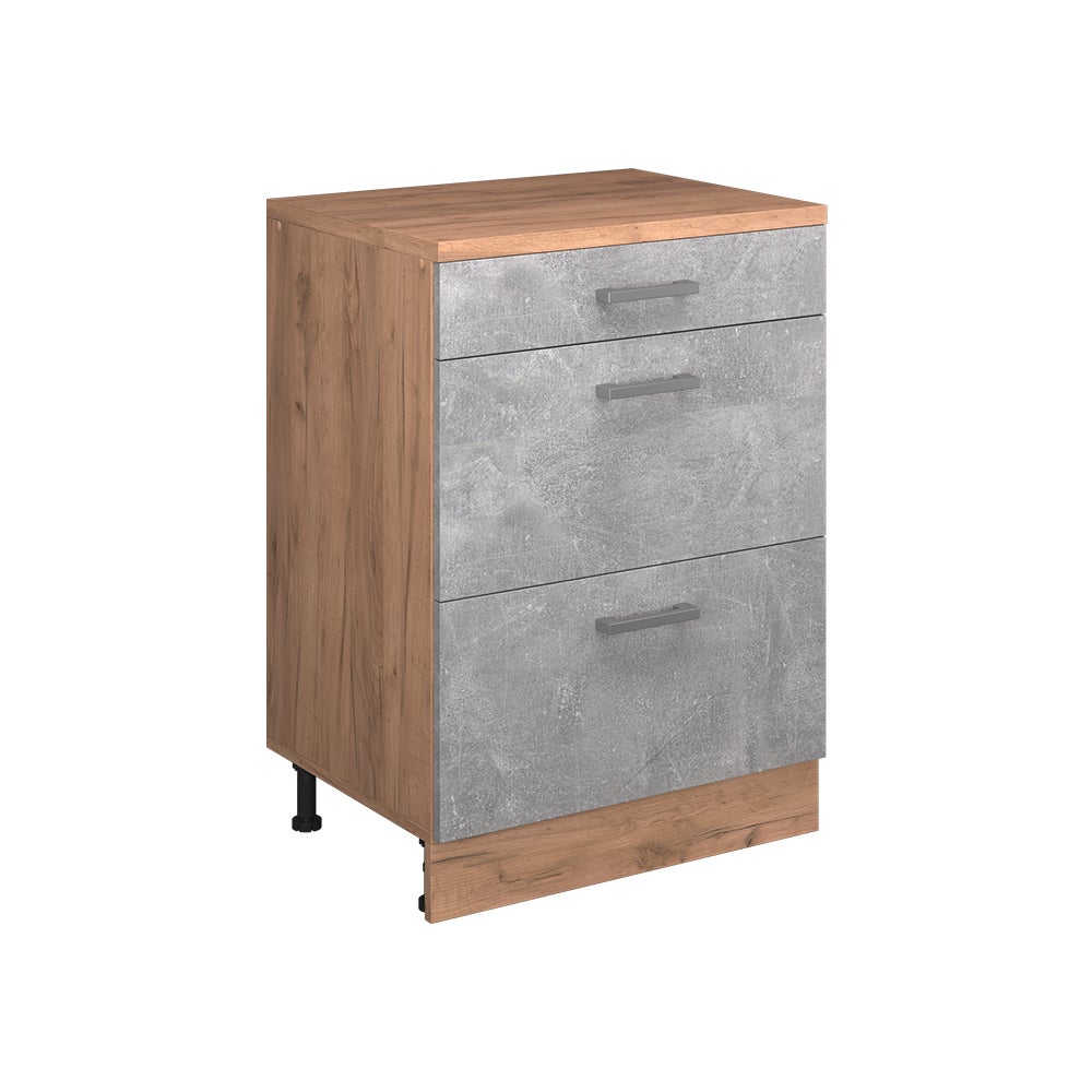 Vicco Komoda rozszerzająca Rion, Beton/Dąb goldkraft, 60 x 46 cm bez skosu z 3 szufladami