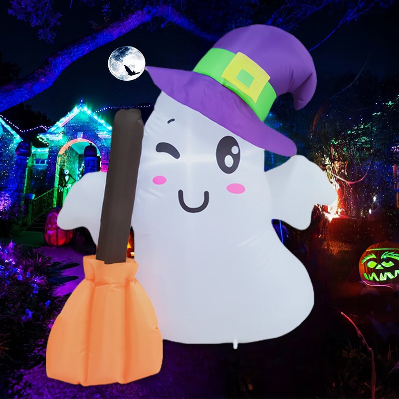 Dmuchany duszek czarodziej na Halloween o wysokości cm stopy z wbudowaną diodą LED i miotłą dekoracja zewnętrzna wewnętrzna ogrodu trawnik przyjęcie