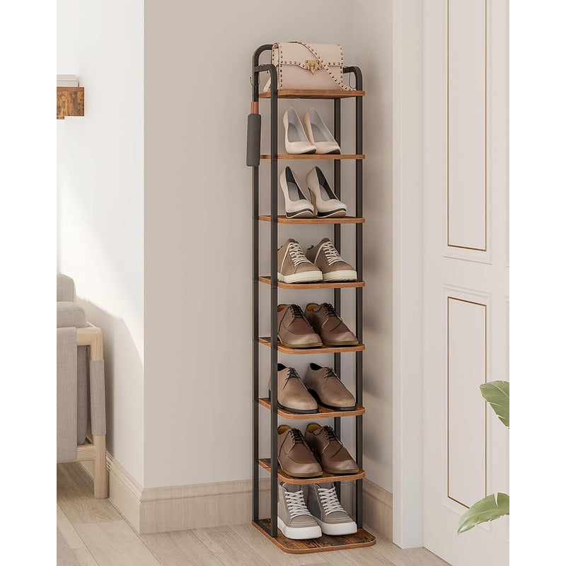 Pionowy Regał Na Buty, Wieża Na Buty Do Małych Pomieszczeń, Wolnostojąca, Regulowana, Zajmuje Mało Miejsca, 8-Poziomowy, Brązowy I Czarny
