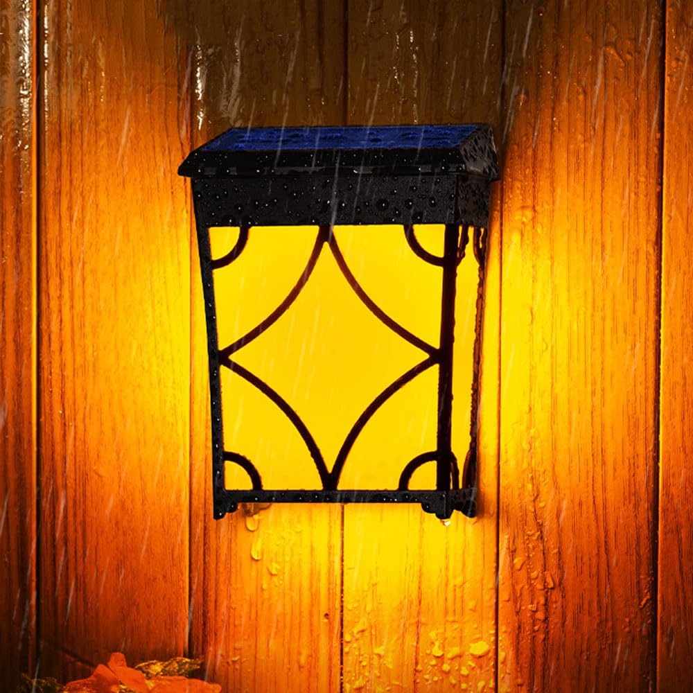 Zestaw 2 lamp solarnych ogrodowych, oświetlenie na płot, regulowane oświetlenie (złote i RGB), na zewnątrz, willa, dekoracja ścienna.