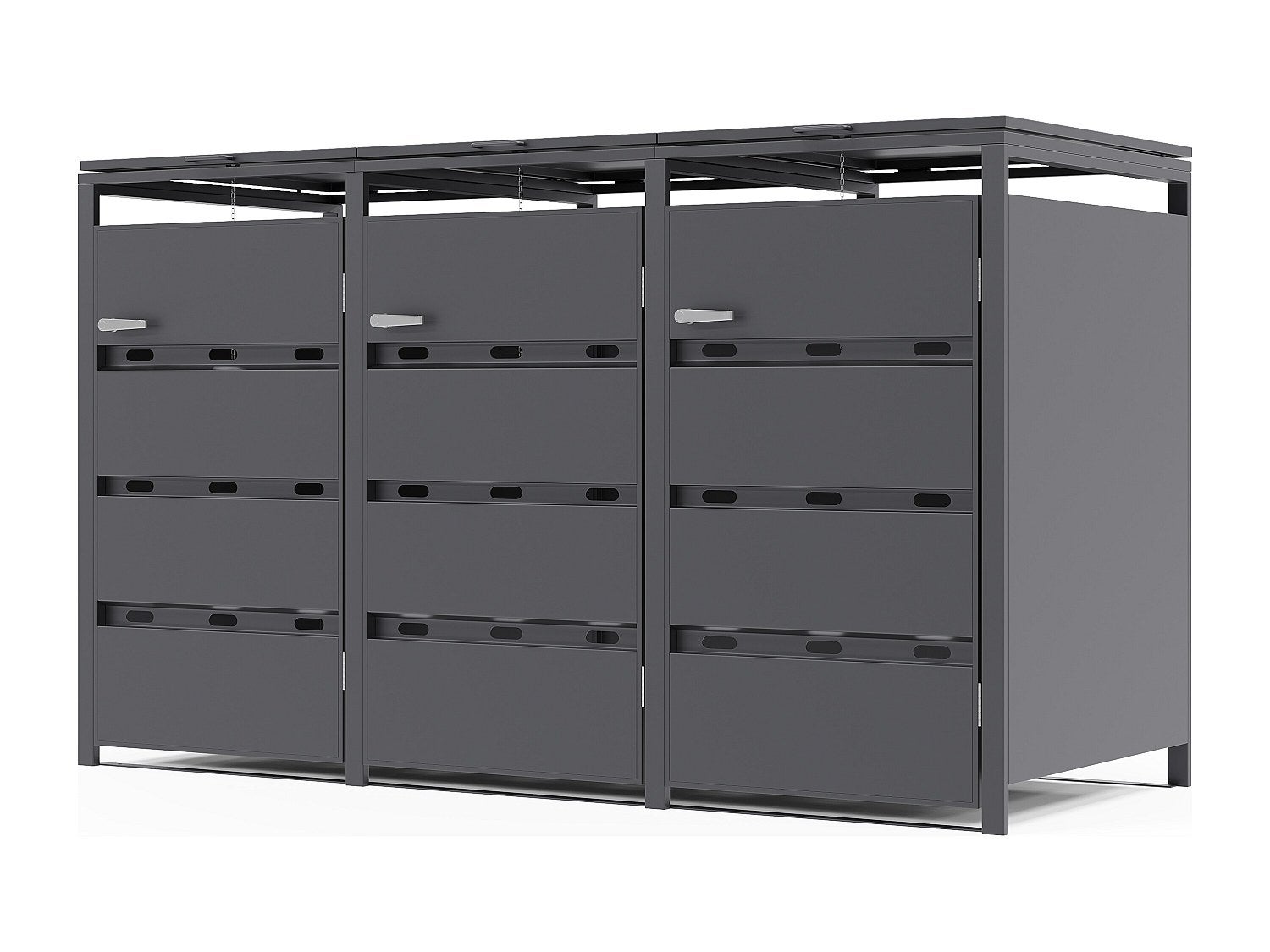 Osłona na śmietnik z ocynkowanej stali w kolorze antracytowym - 0,6 mm - 3 kosze po 240L - S200 x G80 x W116 cm - LOKAFA