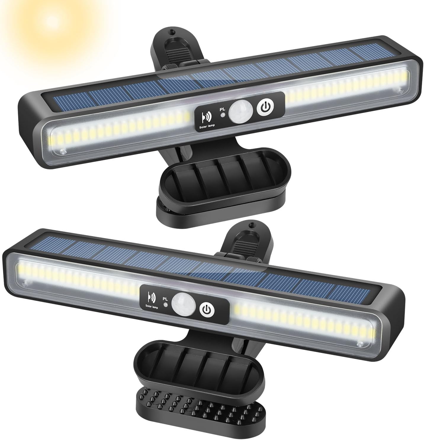 (Chłodne białe światło) Lampa solarna do użytku zewnętrznego, zestaw 2 lamp solarnych z klipsem i czujnikiem ruchu, 36 diod LED, idealna do oświetleni