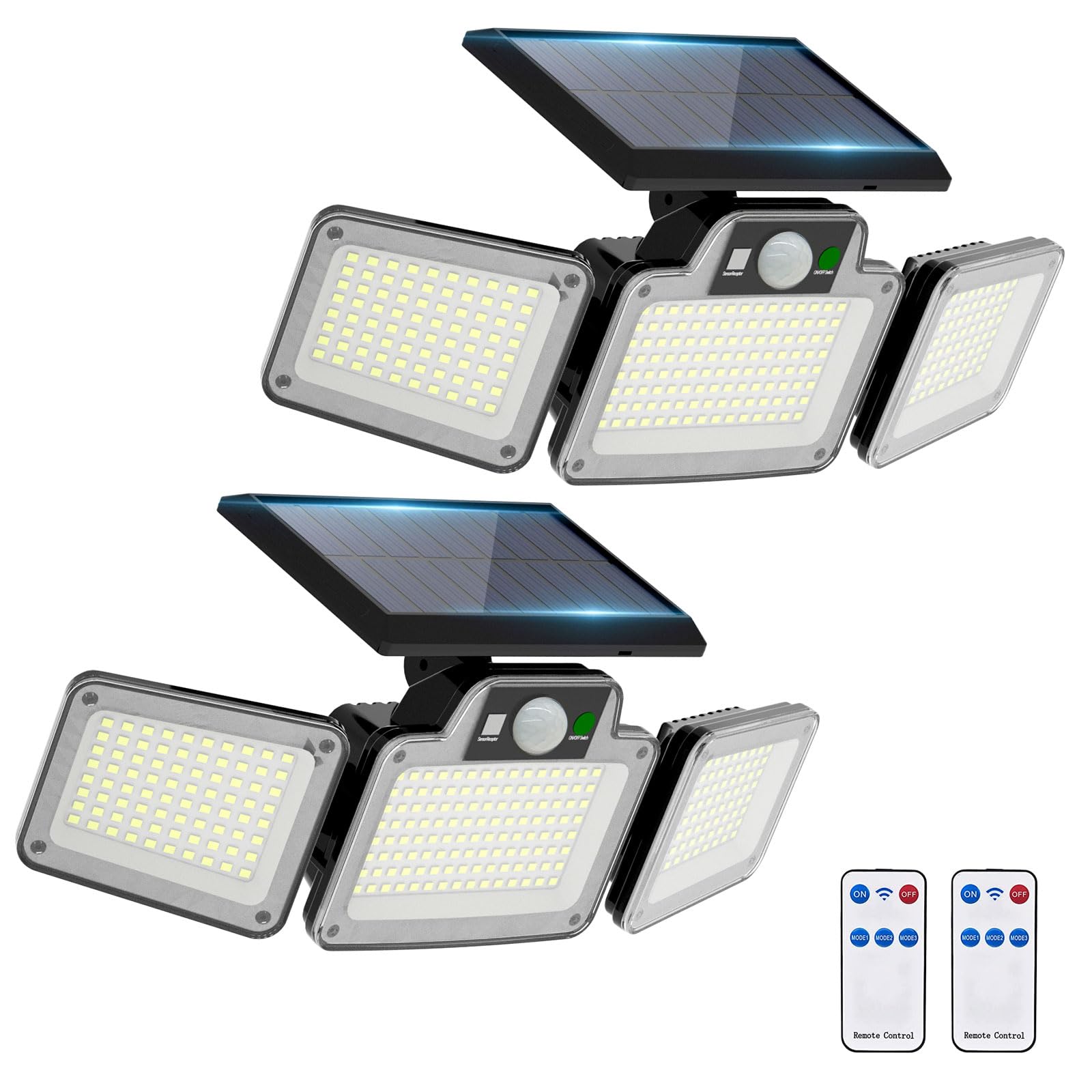 Zestaw 2 solarnych kinkietów LED, solarna lampa zewnętrzna z czujnikiem ruchu, 3 tryby oświetlenia ogrodowego LED