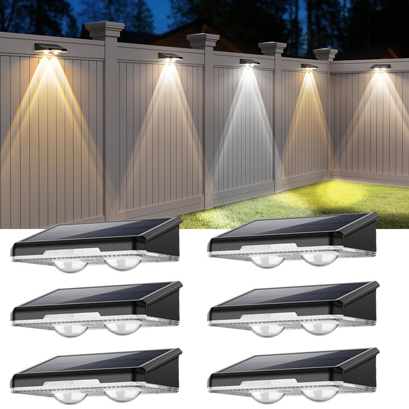 6 szt. słupków ogrodzeniowych solarnych, oświetlenie słoneczne zewnętrzne do ogrodów, patio i ścieżek, tryb 3000/4000/6000K 3, wodoodporność IP64