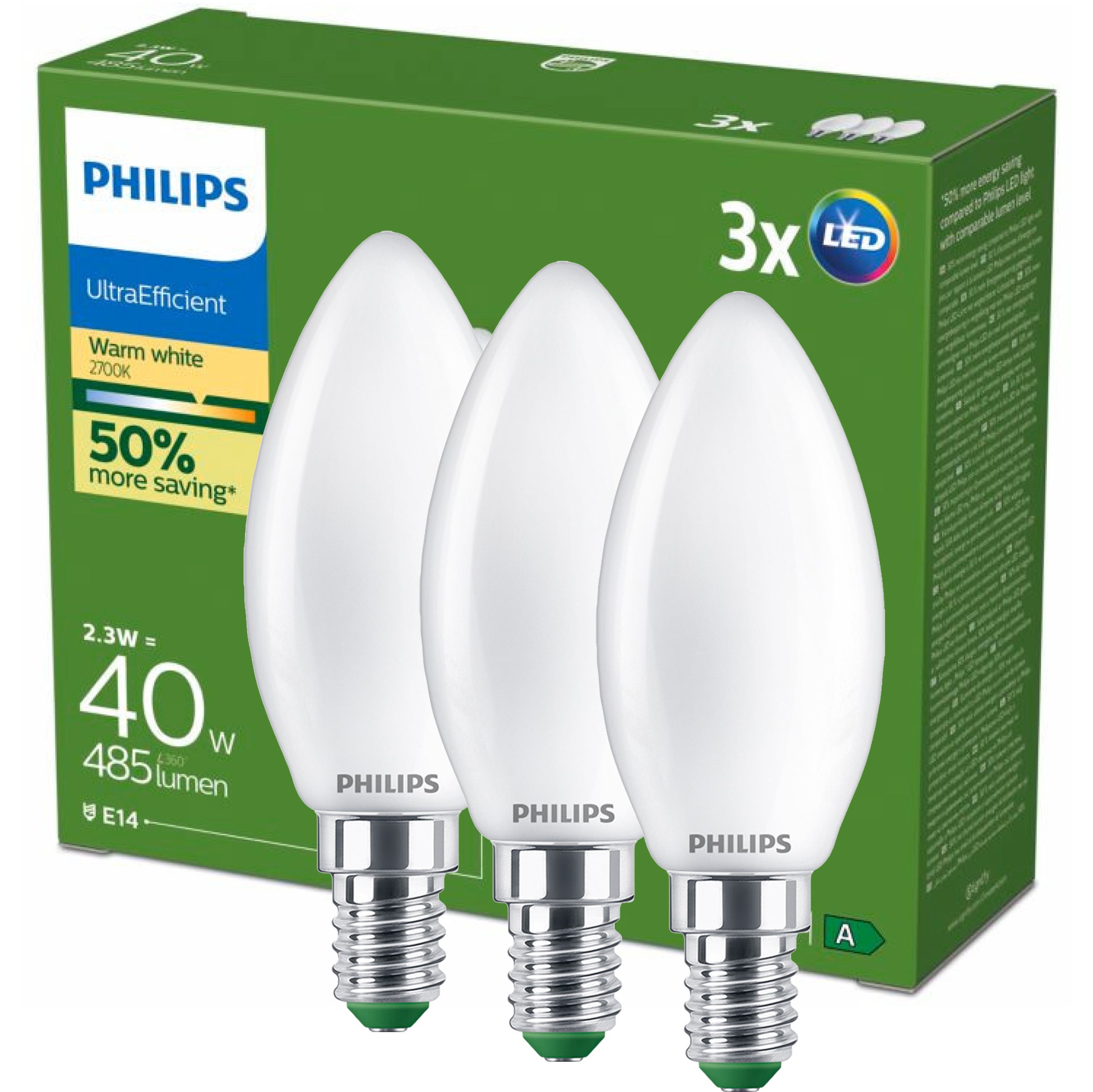 Żarówka LED E14 Świeczka B35 2.3W 485lm 2700K Ciepła biel 300st Klasa A Philips