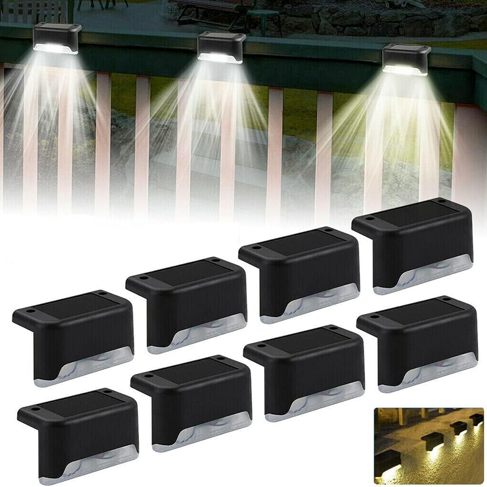 Czarne lampy solarne LED do użytku na zewnątrz, ciepłe światło, 8 szt., 7,8 x 2,8 x 4,7 cm, wodoodporne, akrylowe, schody, lampy solarne LED