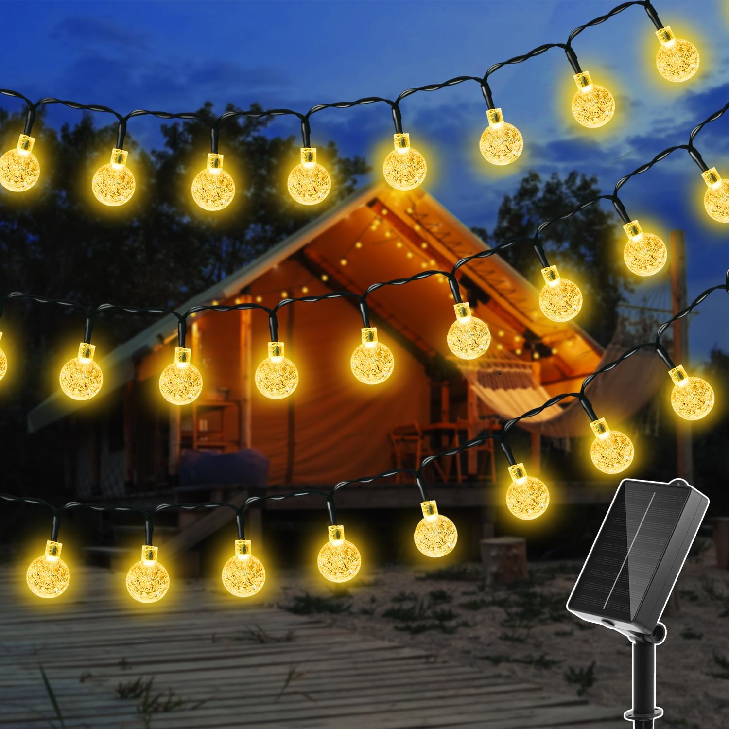 Zewnętrzne lampki solarne - odporne na warunki atmosferyczne - 12 m - 100 diod LED - IP65 - wodoodporne - z 8 trybami