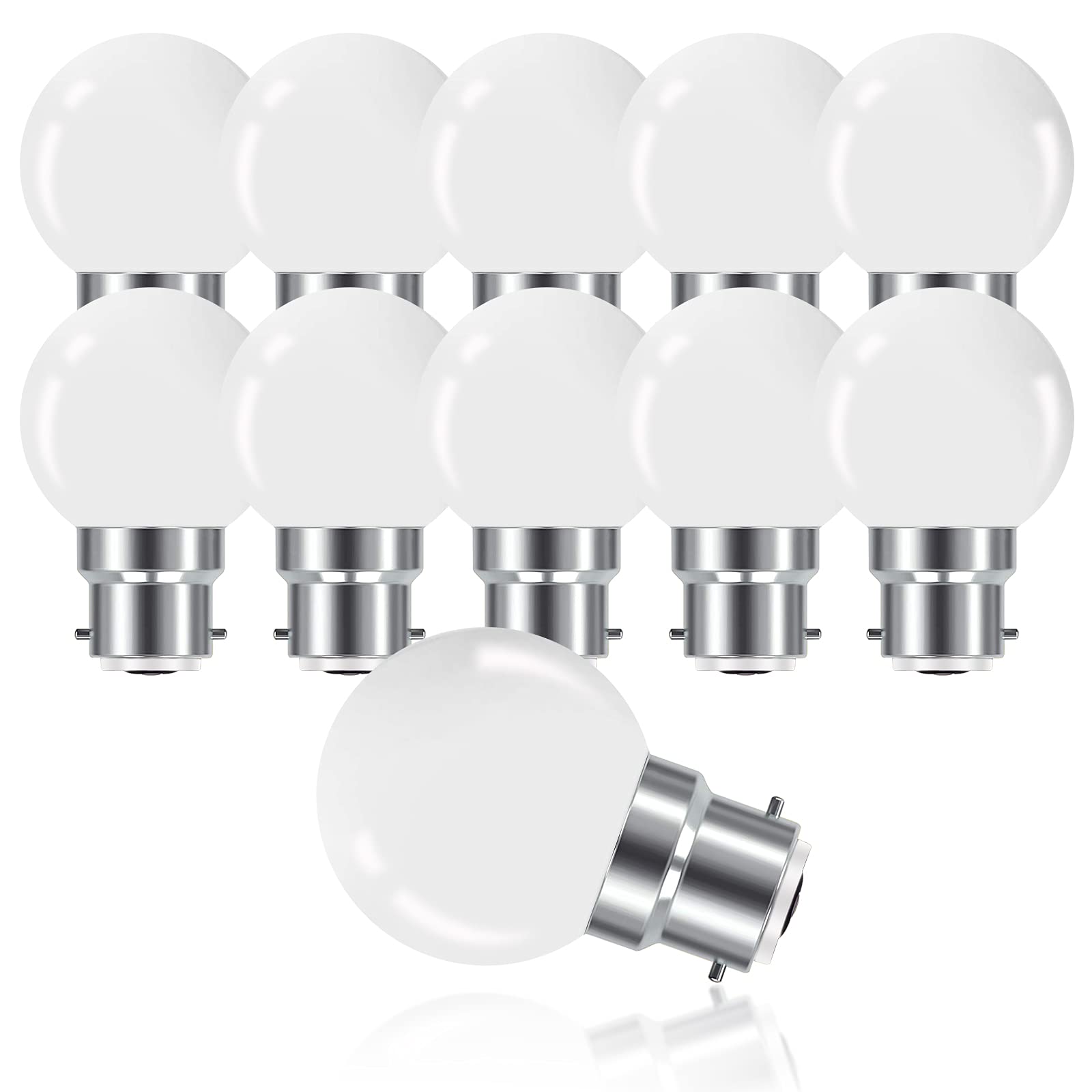 Żarówka LED bagnetowa B22 3W, Żarówka Mini Globe Golfball B22 G45, Ciepła Biel 3000K, 180LM, Odpowiednik żarówki 20W, Nieściemnialna, Zestaw 10 sztuk