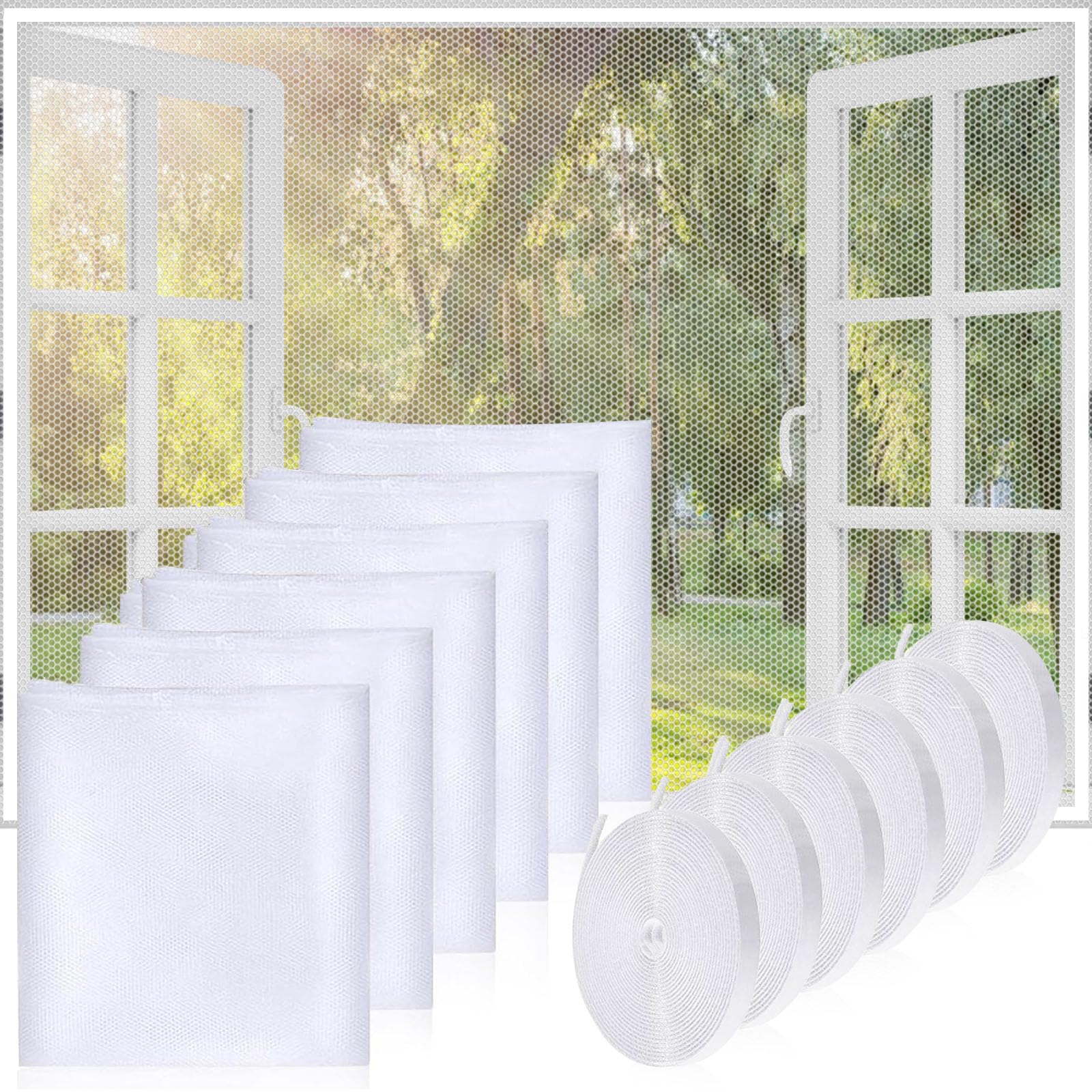 6 sztuk Moskitiera Okienna Ekran, Siatka Przeciw Owadom Moskitiera Okienna z Siatki z 4 Samoprzylepnymi Taśmami 150 x 180 cm (Biała)
