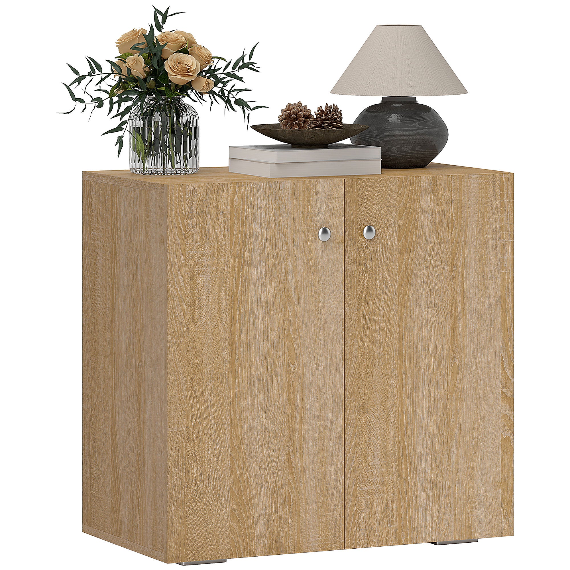Wielofunkcyjna szafka 2-drzwiowa, do salonu lub biura, drewniana szafka z aluminiowymi uchwytami, 70x39x70 cm