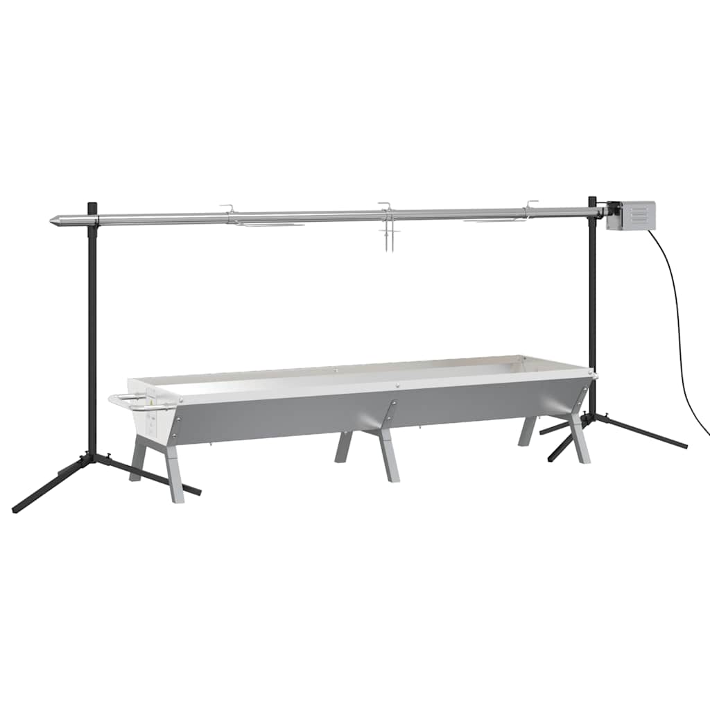 Grill Węglowy z Rożnem ze Stali Nierdzewnej 207x45x83 cm Srebrny
