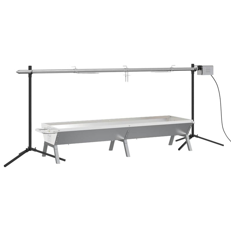 Grill Węglowy z Rożnem ze Stali Nierdzewnej 207x45x83 cm Srebrny
