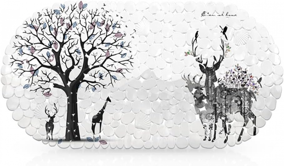 Mata łazienkowa antypoślizgowa Elk Forest, mata łazienkowa antypoślizgowa z przyssawkami, zmywalna, dł. x szer.: 36 x 68 cm, zielona