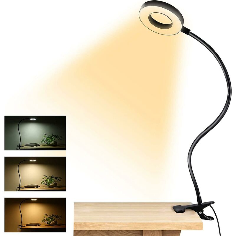 Lampka do czytania z klipsem, lampka biurkowa LED z USB, 3 tryby kolorów, przyjazna dla oczu lampka do czytania z klipsem