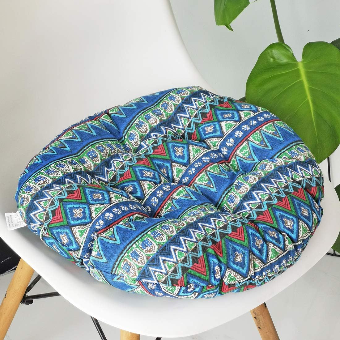Miękka, okrągła poduszka na krzesło w stylu boho, do ogrodu, patio, domu, kuchni i biura, niebieska, średnica 40 cm.
