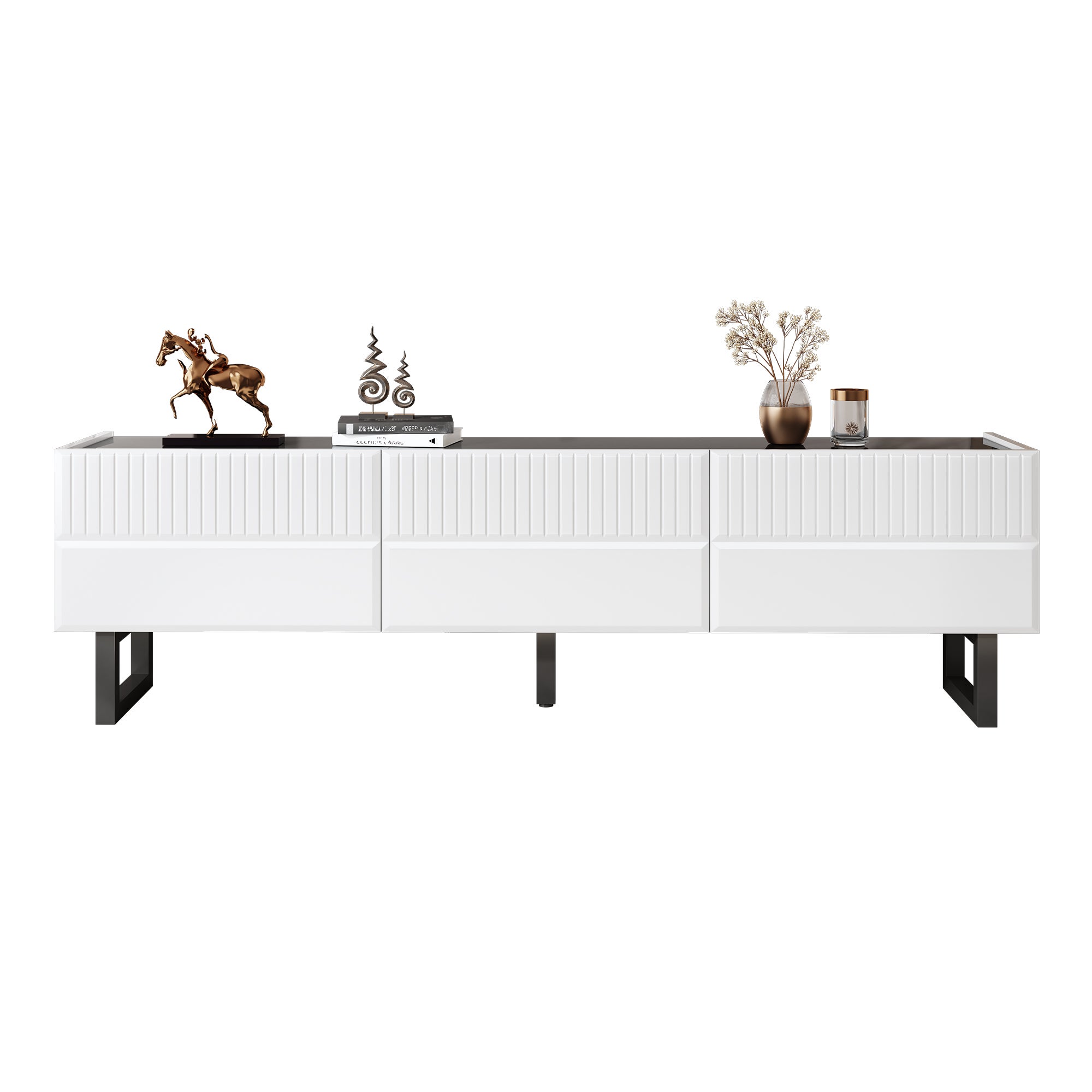 TV-Ständer mit 3 Schubladen - Schwarz-Weiße - 170x35x47 cm - MDF und PB - Minimalistisches Design
