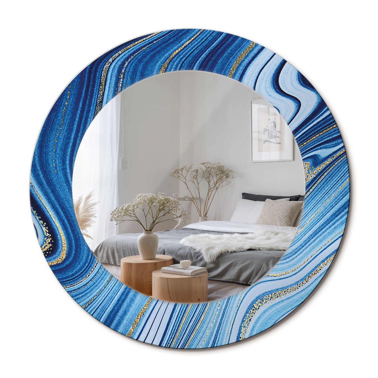 Lustro ścienne premium – okrągłe, hartowane szkło, dekoracyjny print Marmurowa rzeka - 50 cm - ArtPrintCave