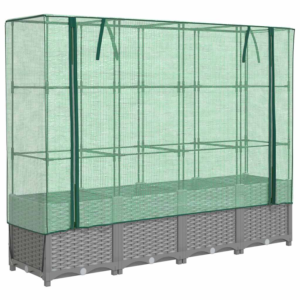 Podwyższona Grządka ze Szklarnią 160x40x138 cm Szara do Ogrodu z Pokryciem