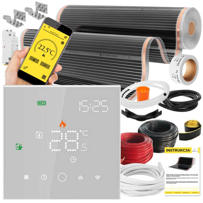 Zestaw folii grzewczych na podczerwień IR SILVER 160W 14m²,szer.100cm + Leo Biały