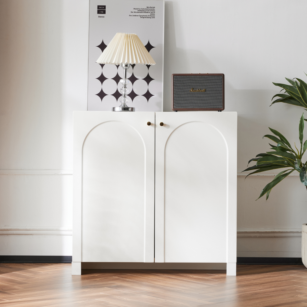 Biały mebel do przechowywania z dwiema drzwiami, wymiary 80×40×80 cm