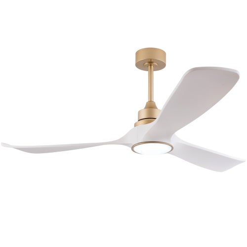 Biało-złoty wentylator sufitowy 132 cm z lampą, cichy odwracalny silnik DC z pilotem do sypialni i zadaszonego tarasu