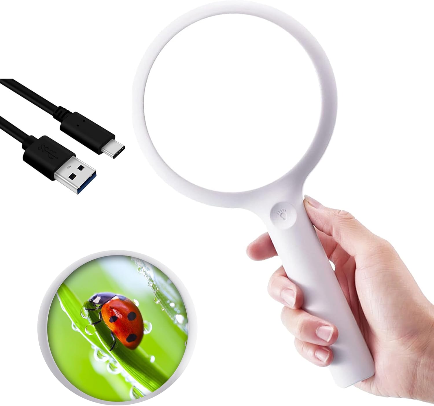 Lupa do czytania 30x/60x z 33 diodami LED, lupa LED, duża lupa, ładowana przez USB, dla seniorów, biała