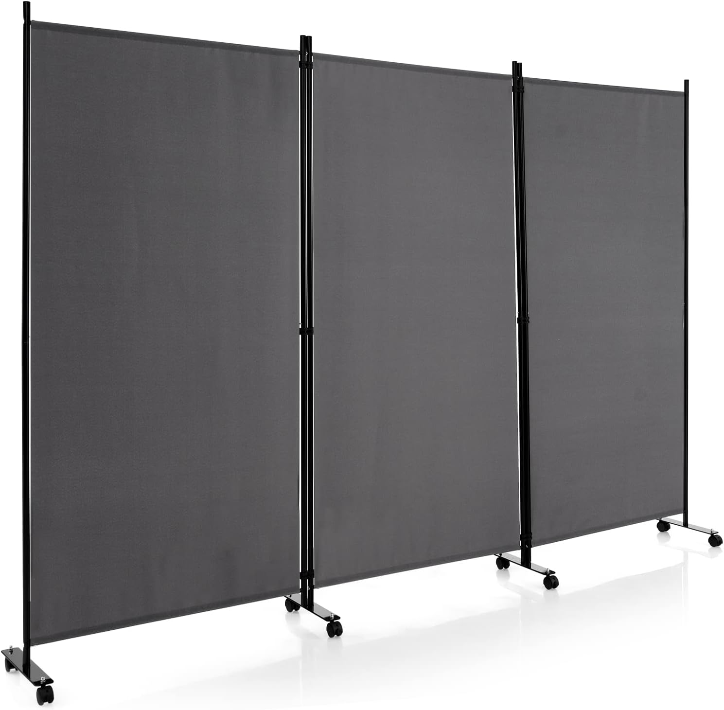 Parawan, 3-częściowy, składana, z materiału, ochrona przed wzrokiem dla większej prywatności i elastyczności, 262 x 180 cm, kolor szary