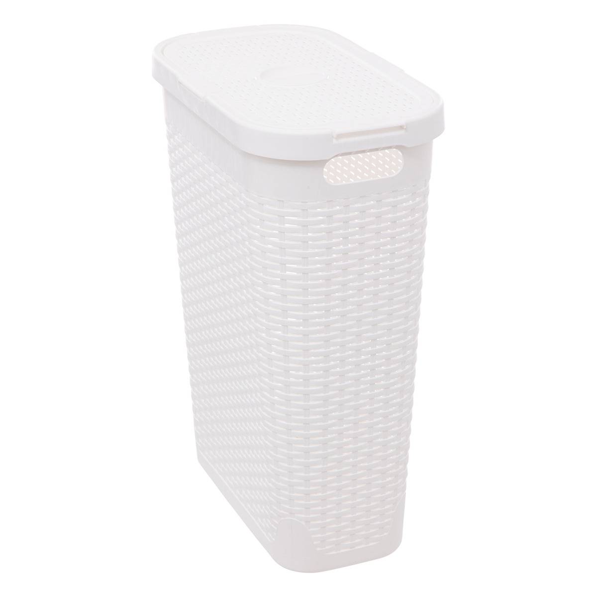 Kosz na pranie wąski 40 l rattan syntetyczny biały