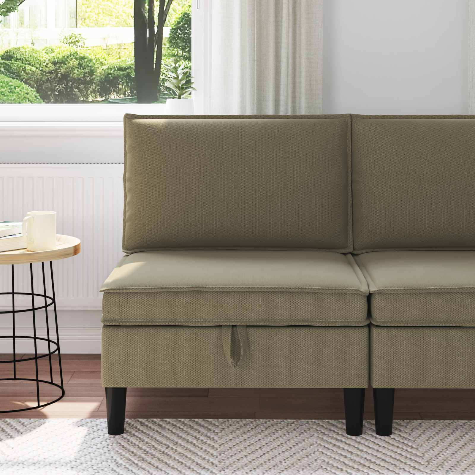 Środkowa Sofa z Przechowywaniem Khaki Welur vidaXL