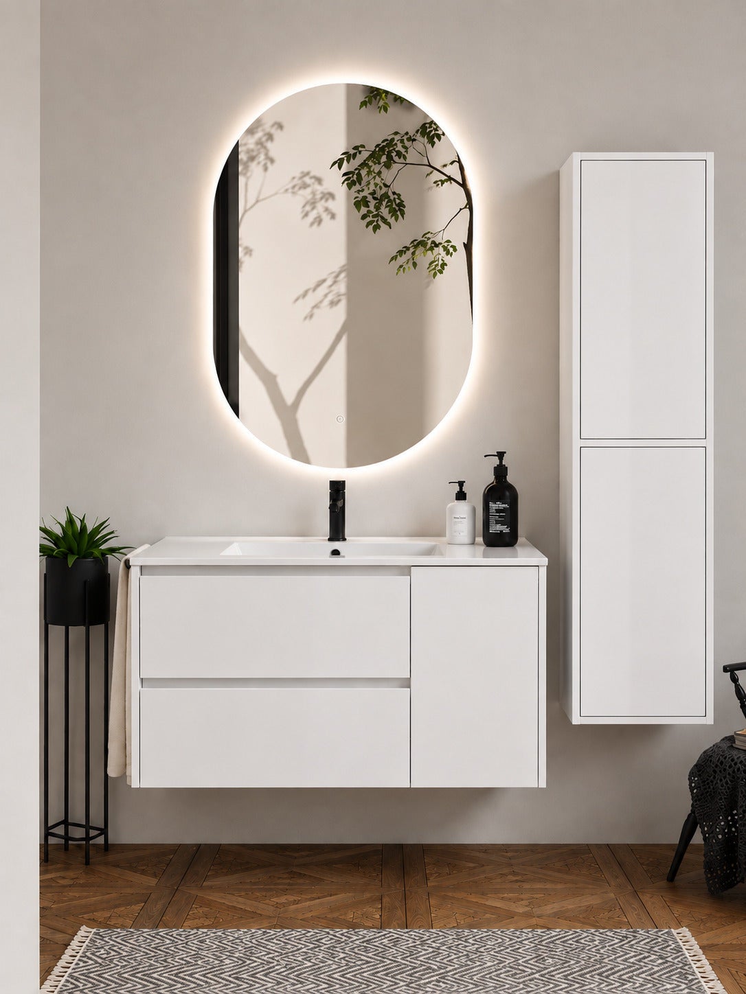 Szafka łazienkowa z umywalką ORIGENBATH ITACA bez lustra 60x45 cm biały z kolumną