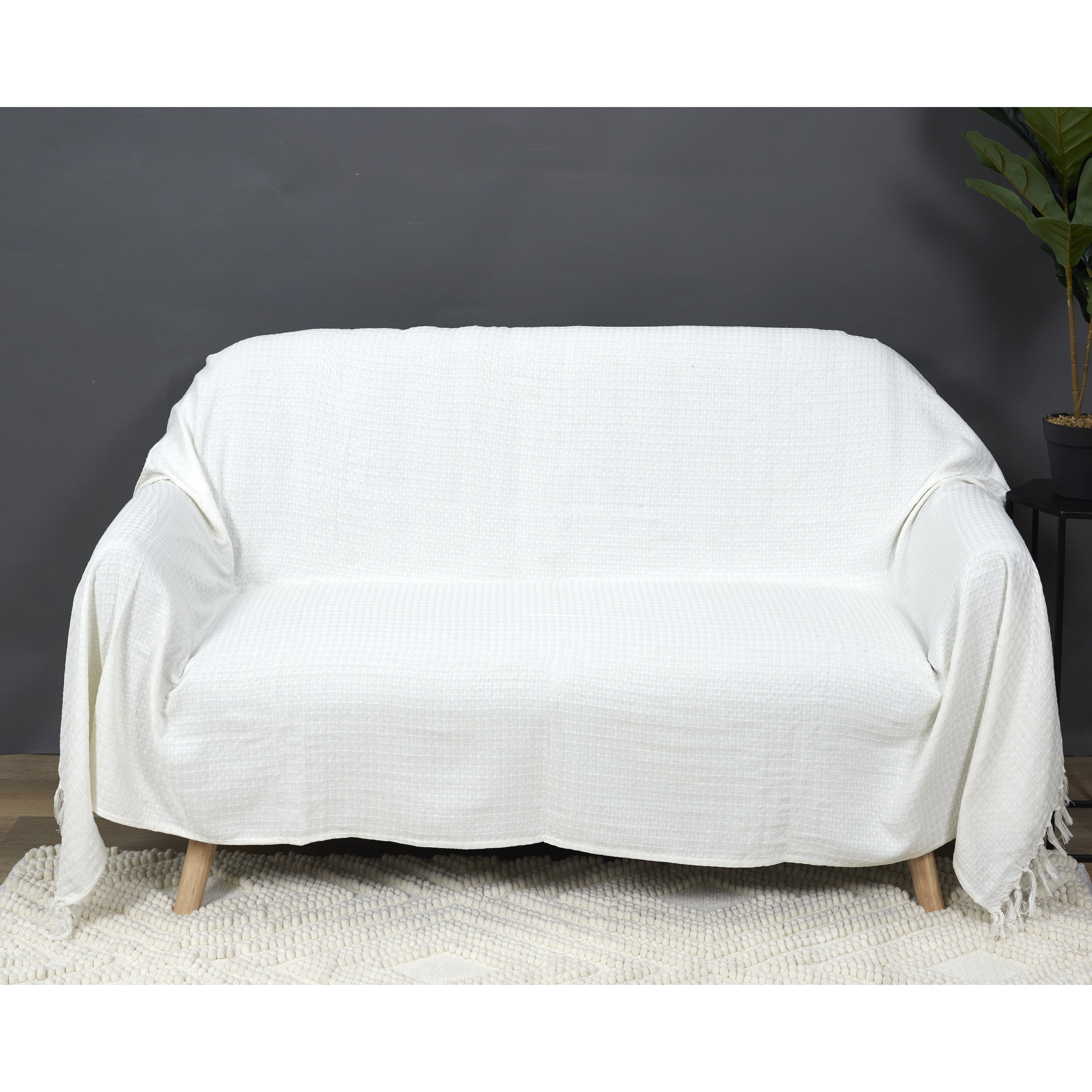 Koc Waflowy Bawełna Kość Słoniowa 250x170 cm