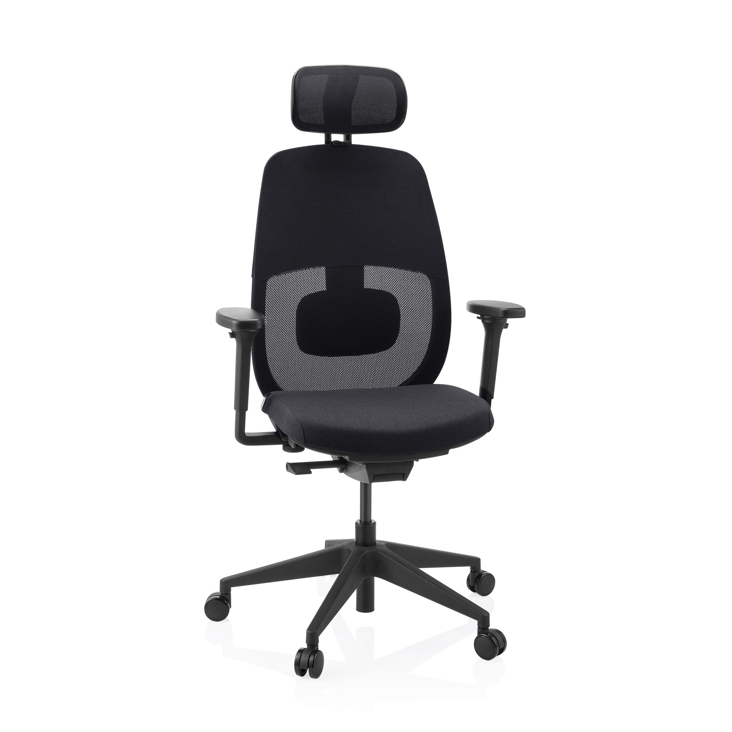 Ergonomiczne krzes?o biurowe Skandis Pro z zag?ówkiem czarne / czarna podstawa hjh OFFICE