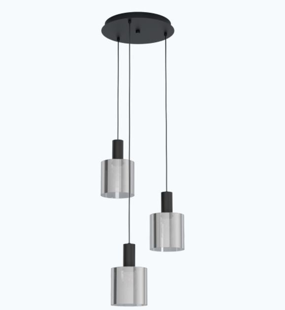 3-punktowa lampa wisząca Gorosiba ze szkłem dymnym - 98754