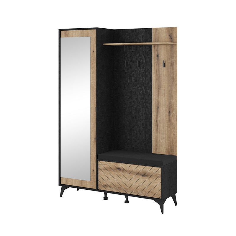 Garderoba DIAMOND z Lustrem i Poduszką – Nowoczesny Design w Dębie Evoke i Czarnym Macie