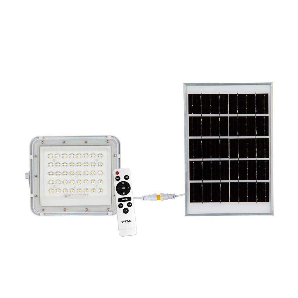 Reflektor LED z pilotem i panelem słonecznym, 10 W, wymienna bateria, kabel 3 m, kolor biały 4000 K