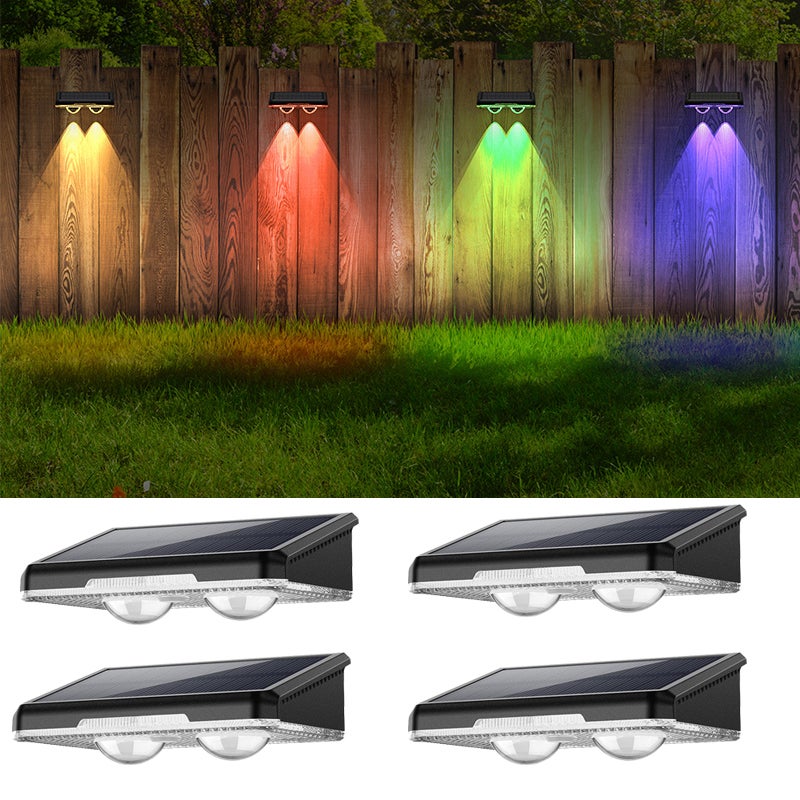 4 sztuki solarnych lamp na ogrodzenie, 7 kolorów RGB, zmierzch do świtu, bezprzewodowe oświetlenie ogrodzenia, wodoodporne oświetlenie zewnętrzne IP64