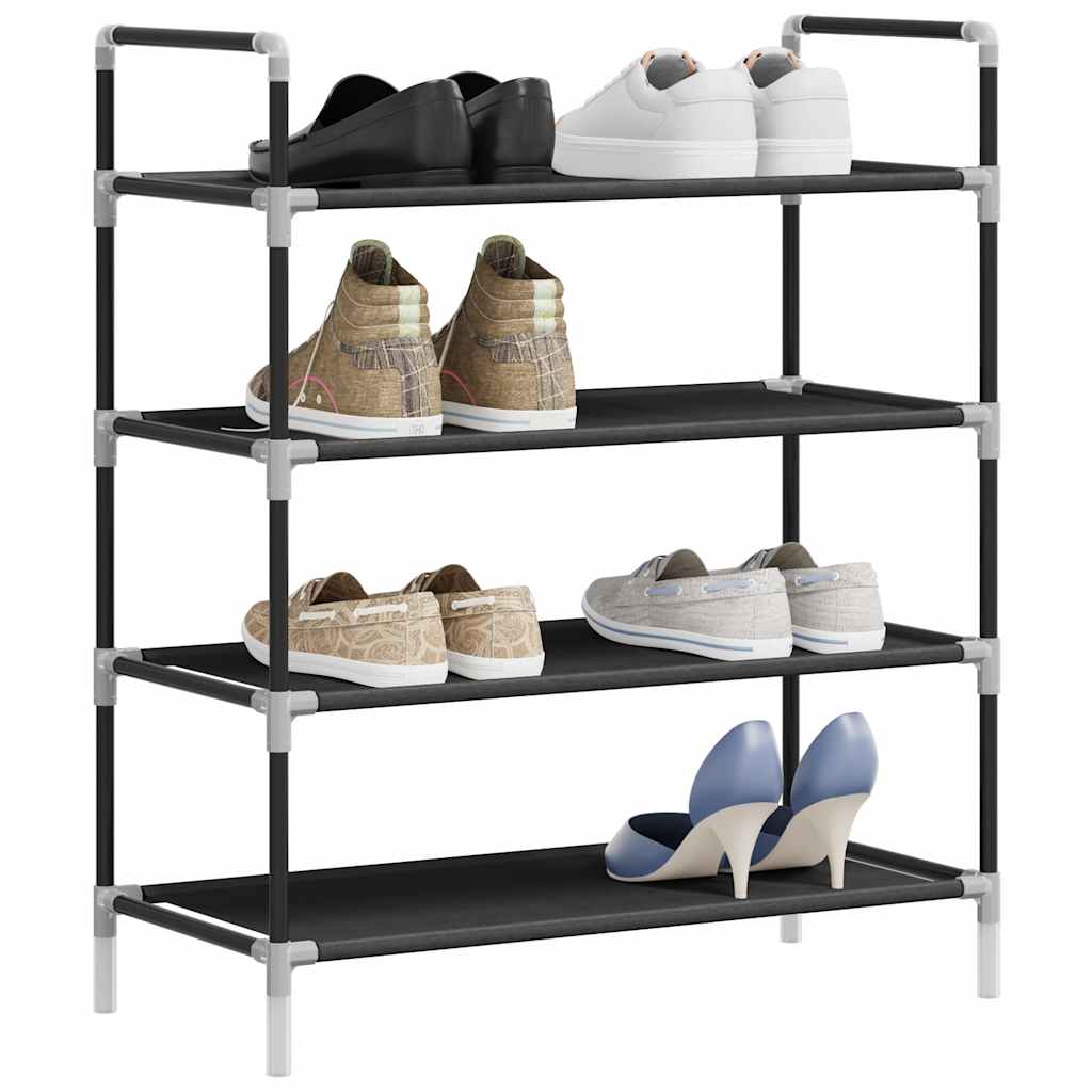 Stojak na buty z 4 półkami, metal i włóknina, czarny