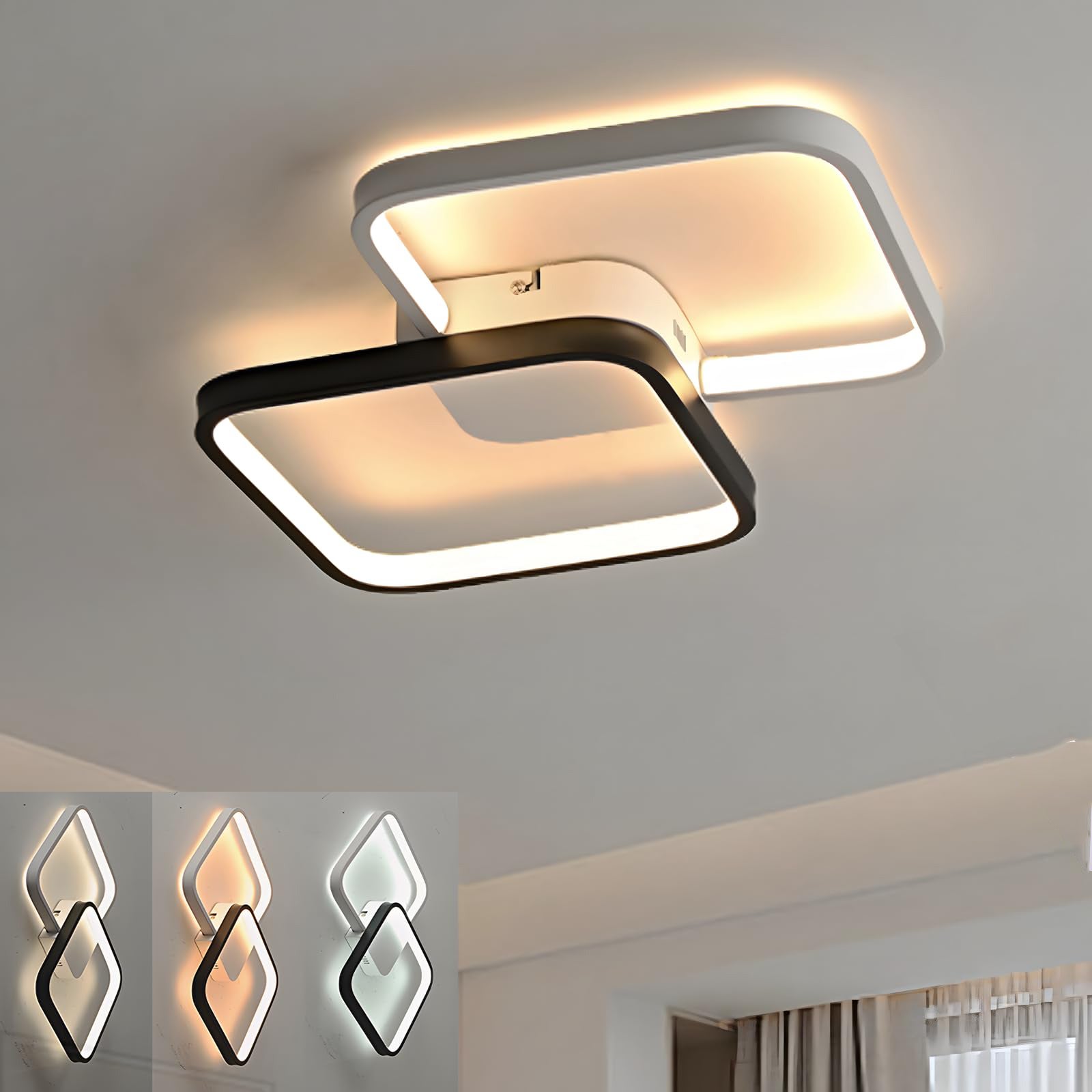 Lampa sufitowa LED, 3000-6000K z regulacją jasności w trzech kolorach, lampa sufitowa (28W, 50CM)
