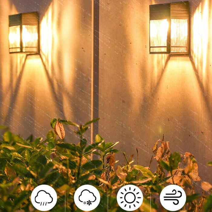 Retro lampa solarna, wodoodporna IP65, zewnętrzna lampa ścienna, do ogrodu, na dziedziniec, patio, balkon, ogrodzenie, ciepła biel 2700K, 2 sztuki