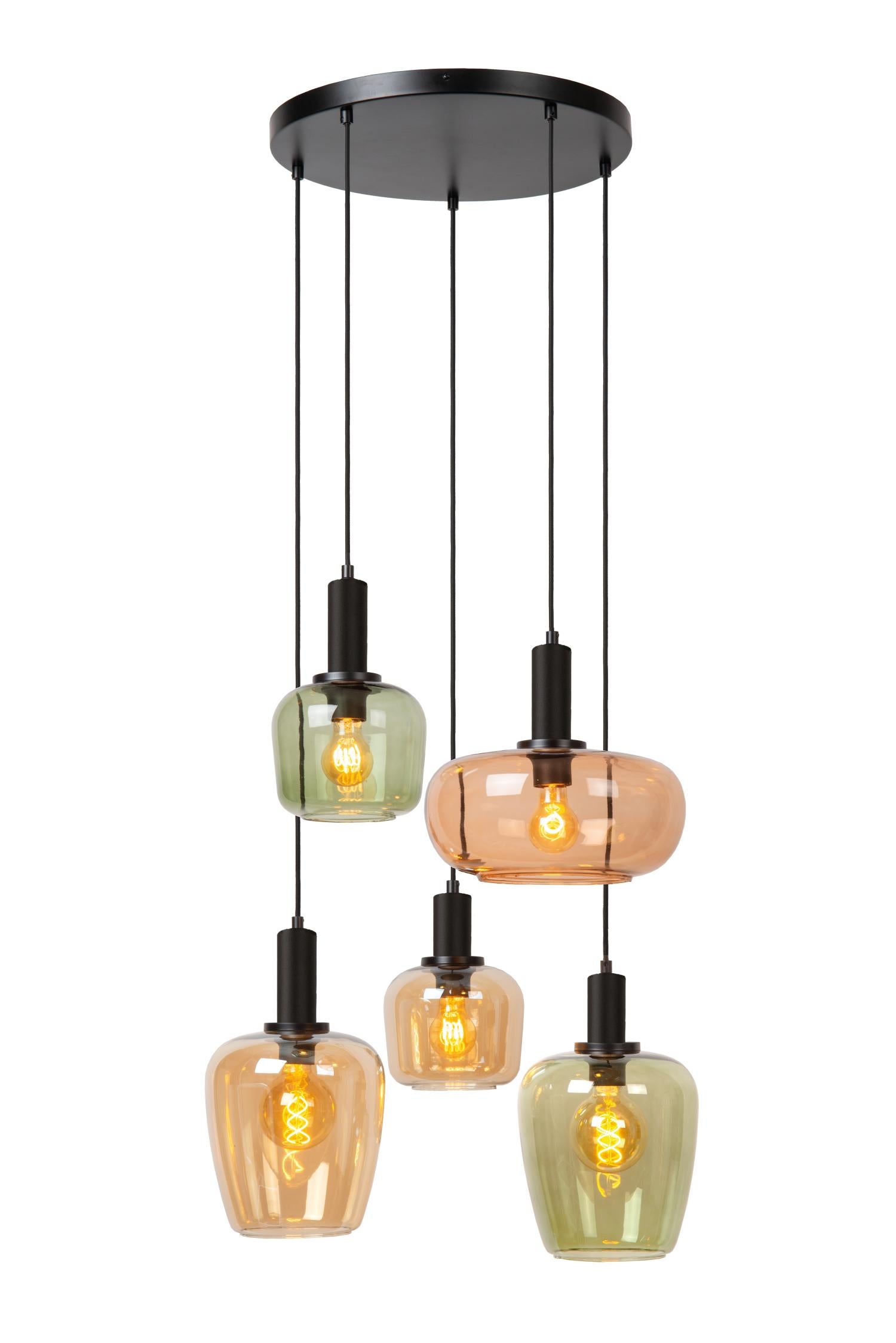 Lampa wisząca ILONA zielono-bursztynowy-czarna 5 x E27 x 40W wym:174x65x65cm Lucide